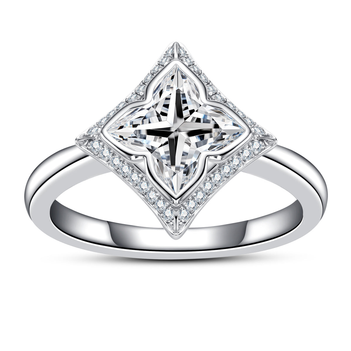 S925‑Silver 2.0CT Princess‑Cut Moissanite Lily‑Grass Ring