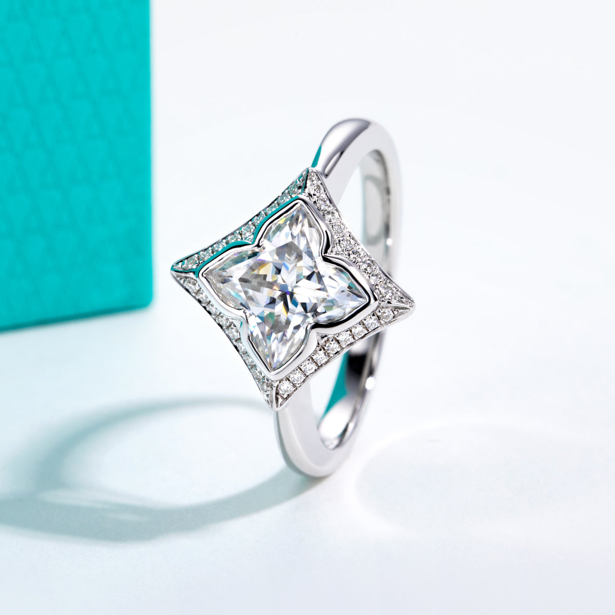 S925‑Silver 2.0CT Princess‑Cut Moissanite Lily‑Grass Ring