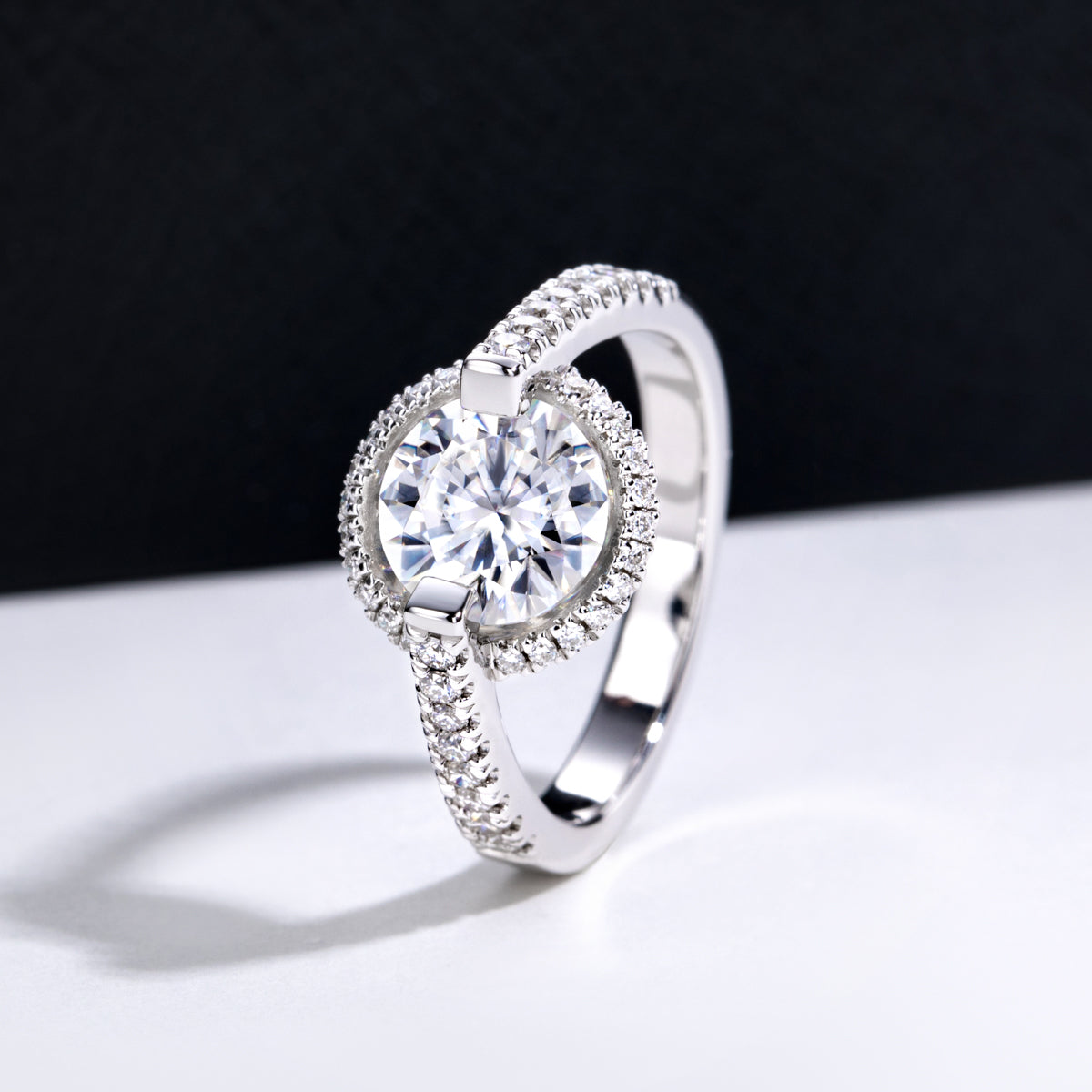 S925‑Silver Round‑Cut 2.0CT Moissanite Ring