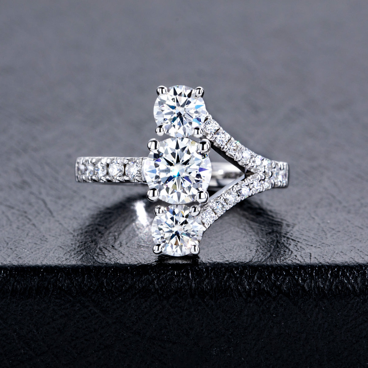 S925‑Silver Moissanite Y‑Shape Three‑Stone Starburst Ring