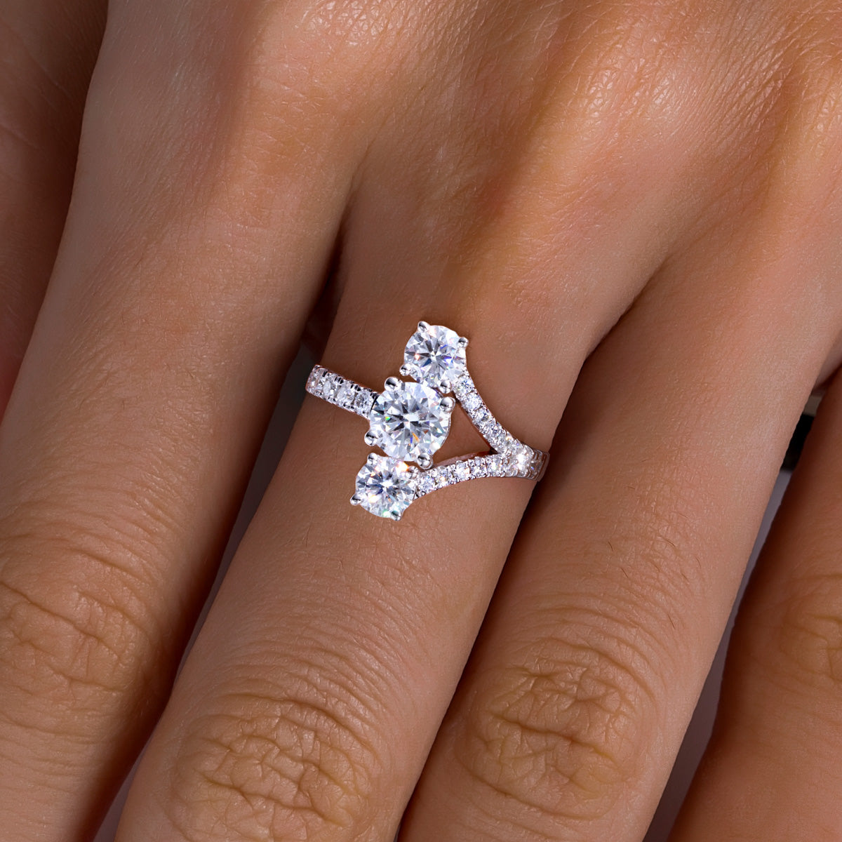 S925‑Silver Moissanite Y‑Shape Three‑Stone Starburst Ring