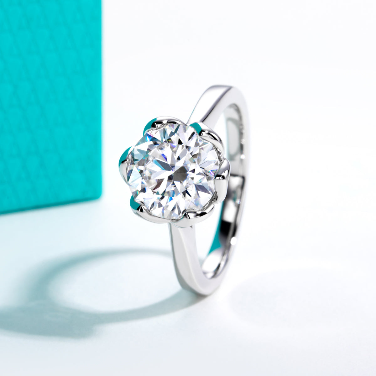 3.0‑Carat Round Moissanite Lotus Ring, S925 Sterling Silver