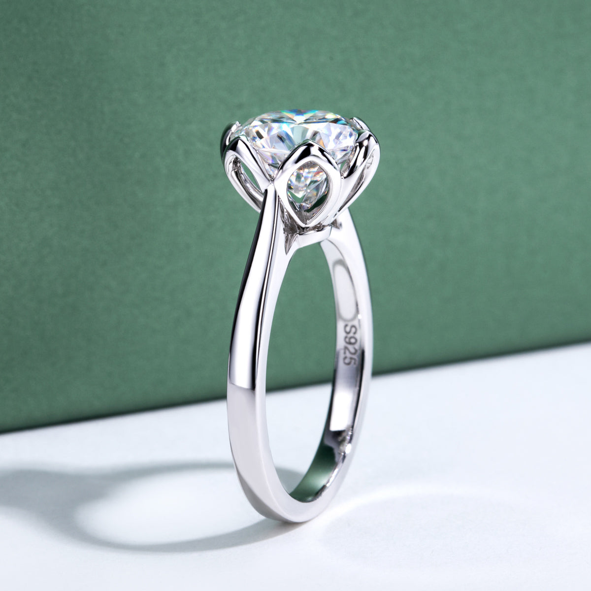 3.0‑Carat Round Moissanite Lotus Ring, S925 Sterling Silver
