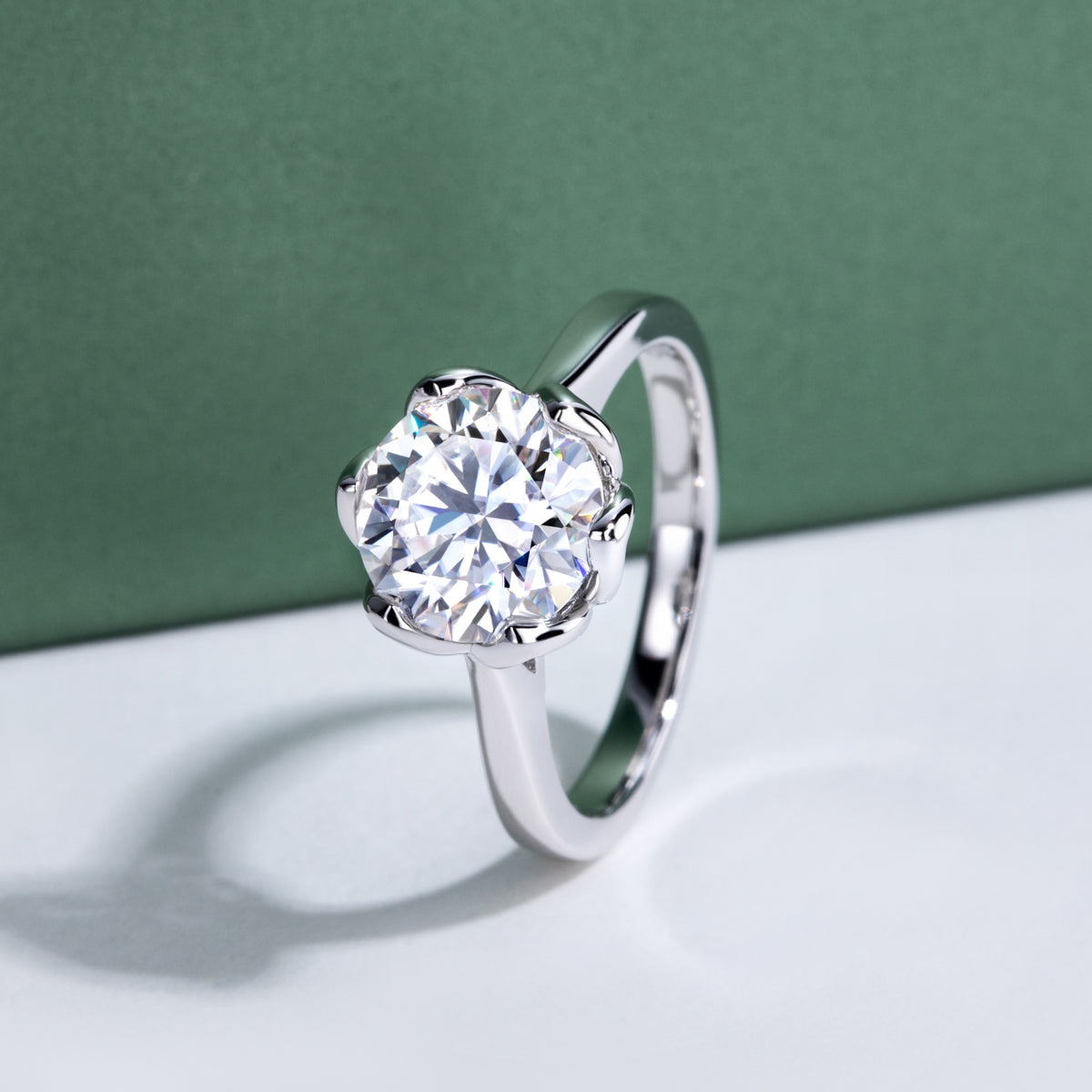 3.0‑Carat Round Moissanite Lotus Ring, S925 Sterling Silver