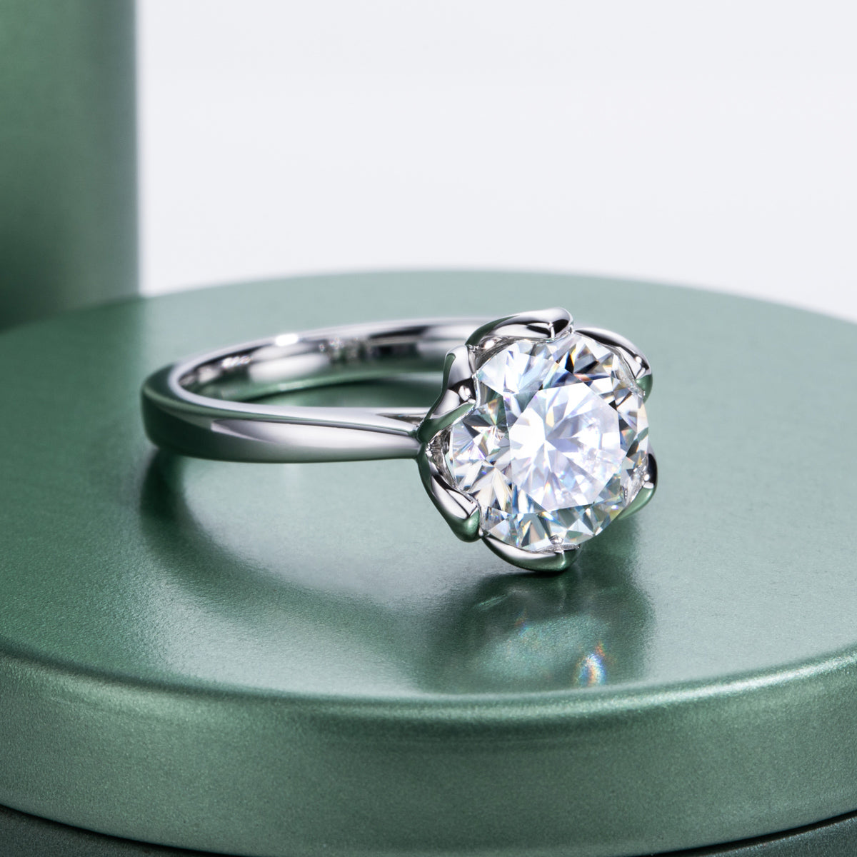 3.0‑Carat Round Moissanite Lotus Ring, S925 Sterling Silver