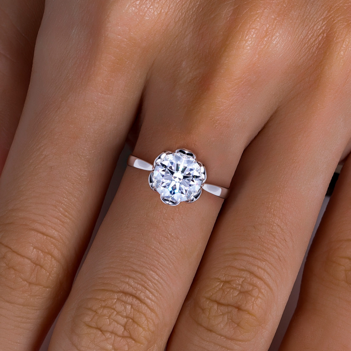 3.0‑Carat Round Moissanite Lotus Ring, S925 Sterling Silver