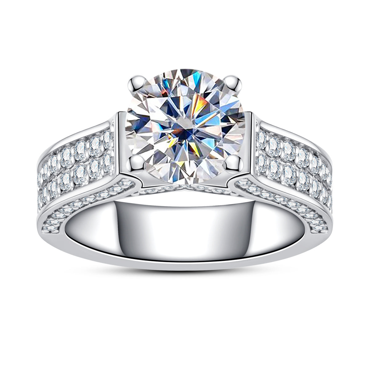 Product Name: S925‑Silver 2.0CT Round Moissanite Luxury Engagement Ring