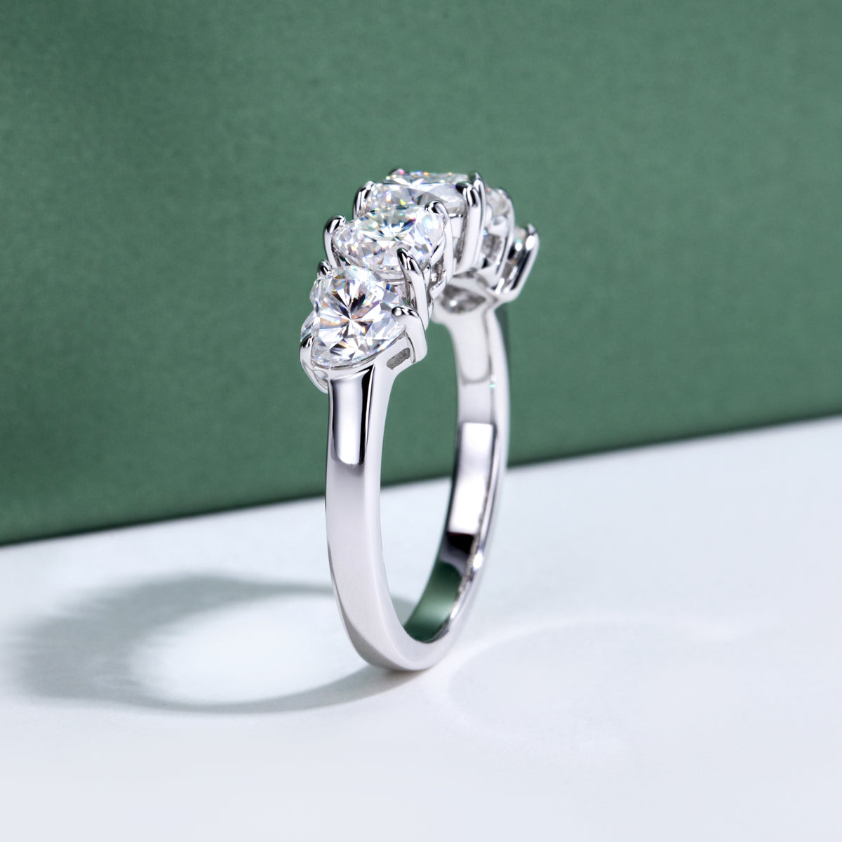 S925 Sterling Silver Five-Stone Heart Moissanite Ring