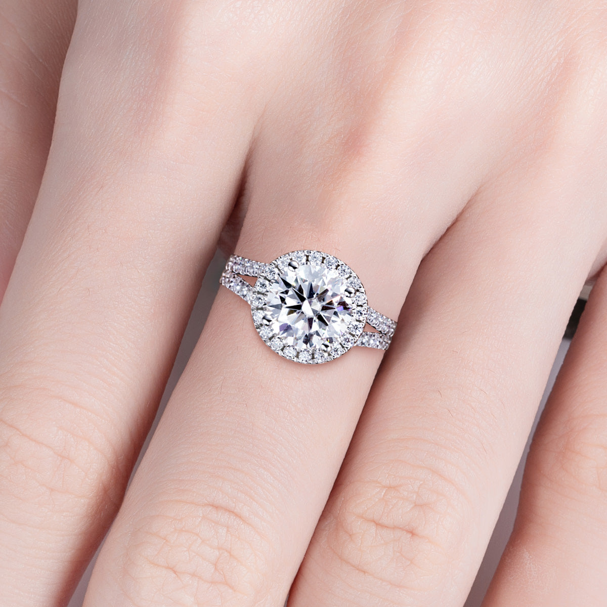 S925‑Silver 3.0CT Moissanite Full‑Paved Y‑Shaped Band Ring