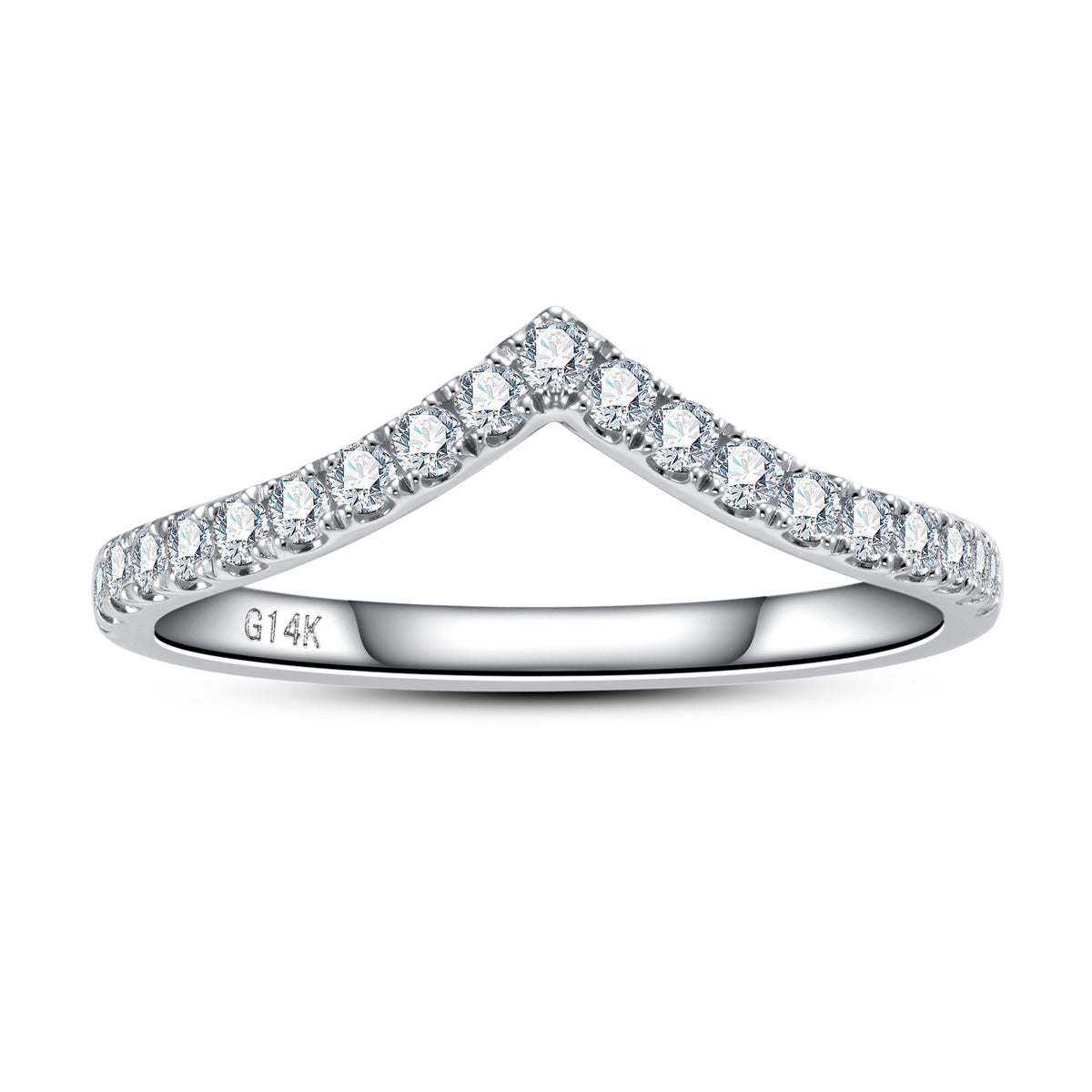 14K Gold V‑Shape Moissanite Half‑Eternity Band Ring(1.5mm)