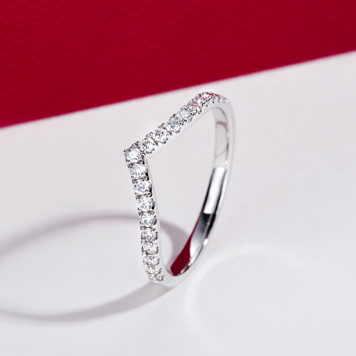 14K Gold V‑Shape Moissanite Half‑Eternity Band Ring(1.5mm)