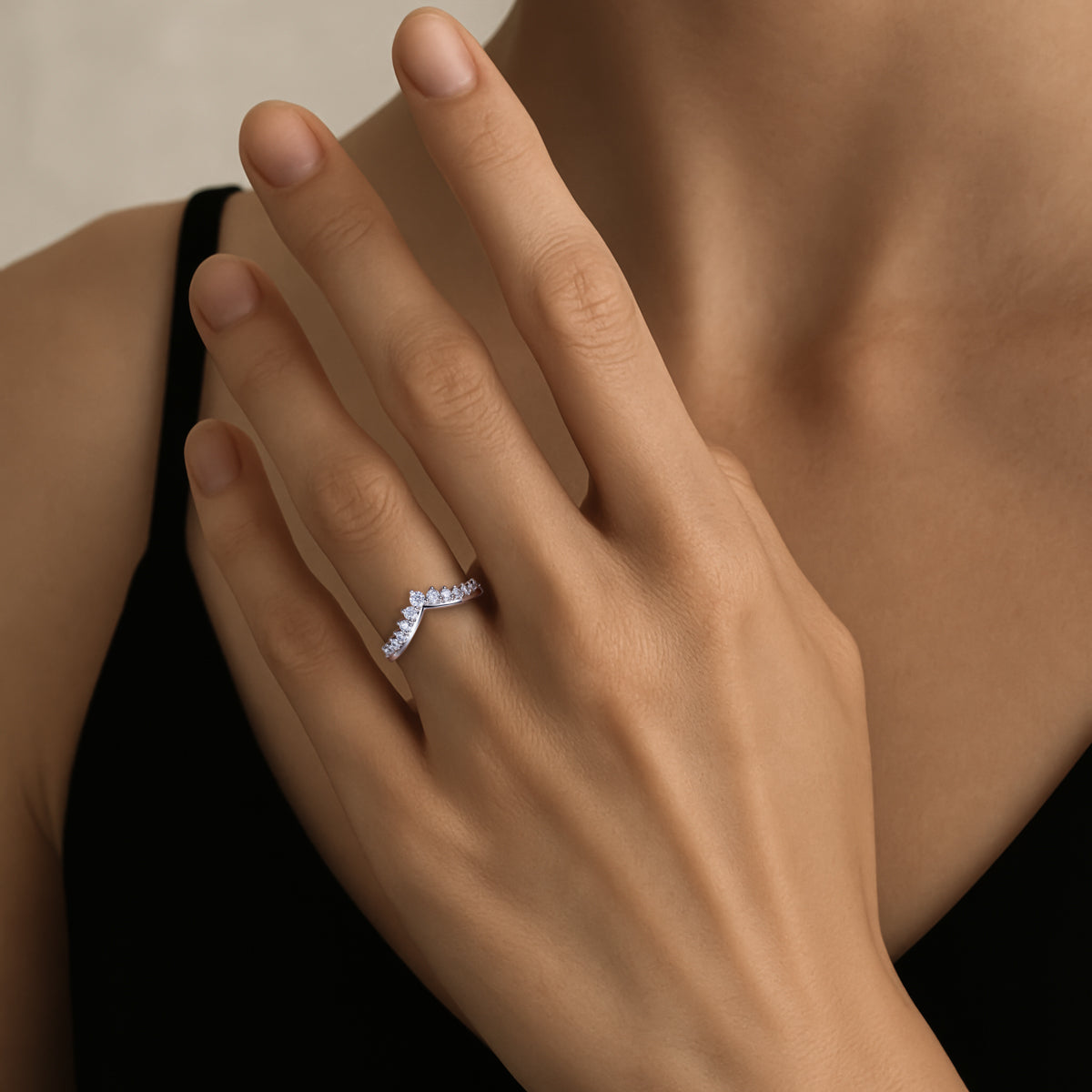 14K Gold Moissanite V-Shape Crown Ring