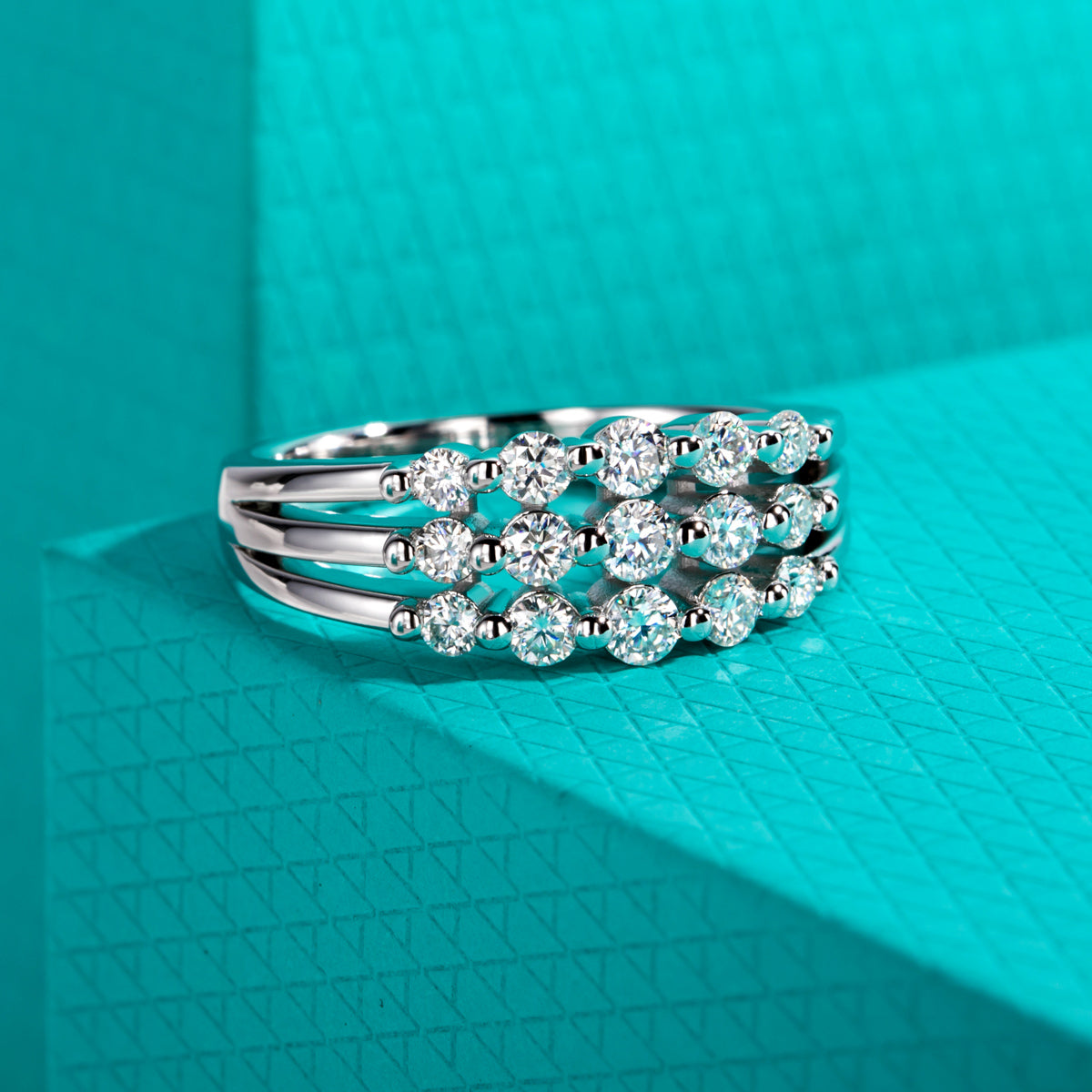 S925 Silver 5‑Stone Three‑Row Moissanite Ring