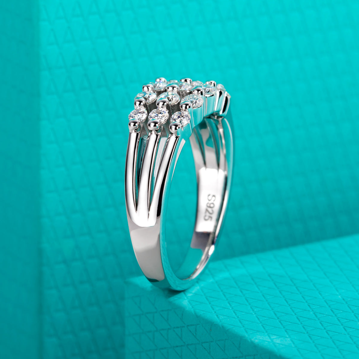 S925 Silver 5‑Stone Three‑Row Moissanite Ring