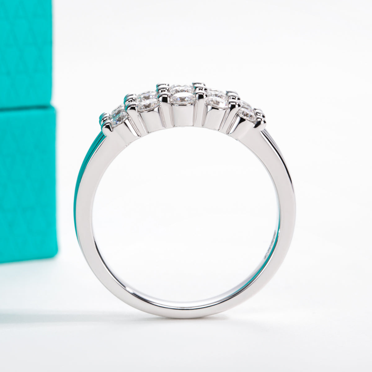 S925 Silver 5‑Stone Three‑Row Moissanite Ring