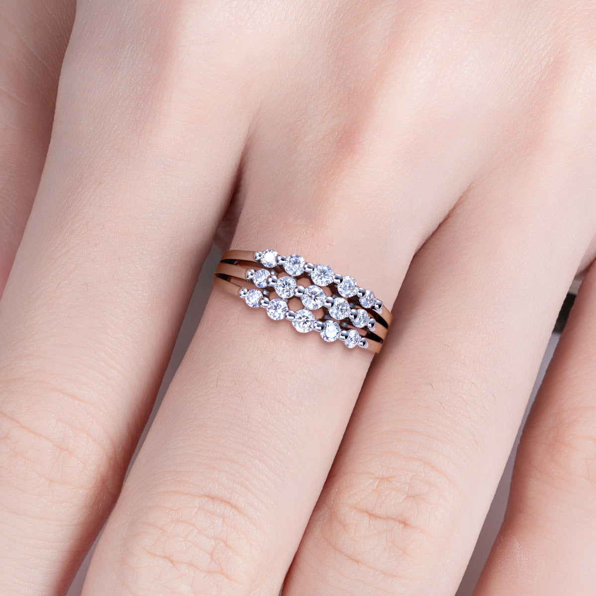 S925 Silver 5‑Stone Three‑Row Moissanite Ring