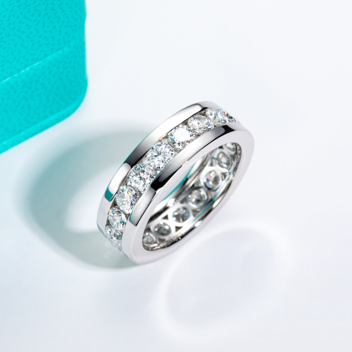 S925 Silver 4.0mm Moissanite Full Bezel Eternity Ring