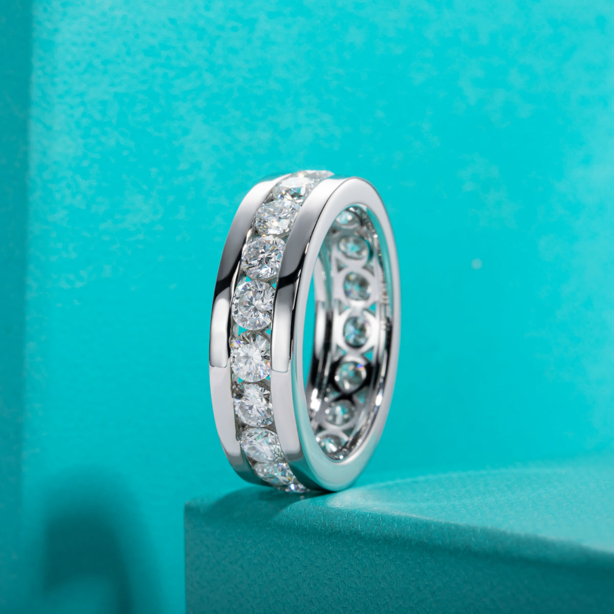 S925 Silver 4.0mm Moissanite Full Bezel Eternity Ring