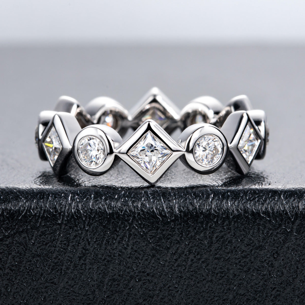 14K Gold Round & Princess Cut Moissanite Full Paved Ring