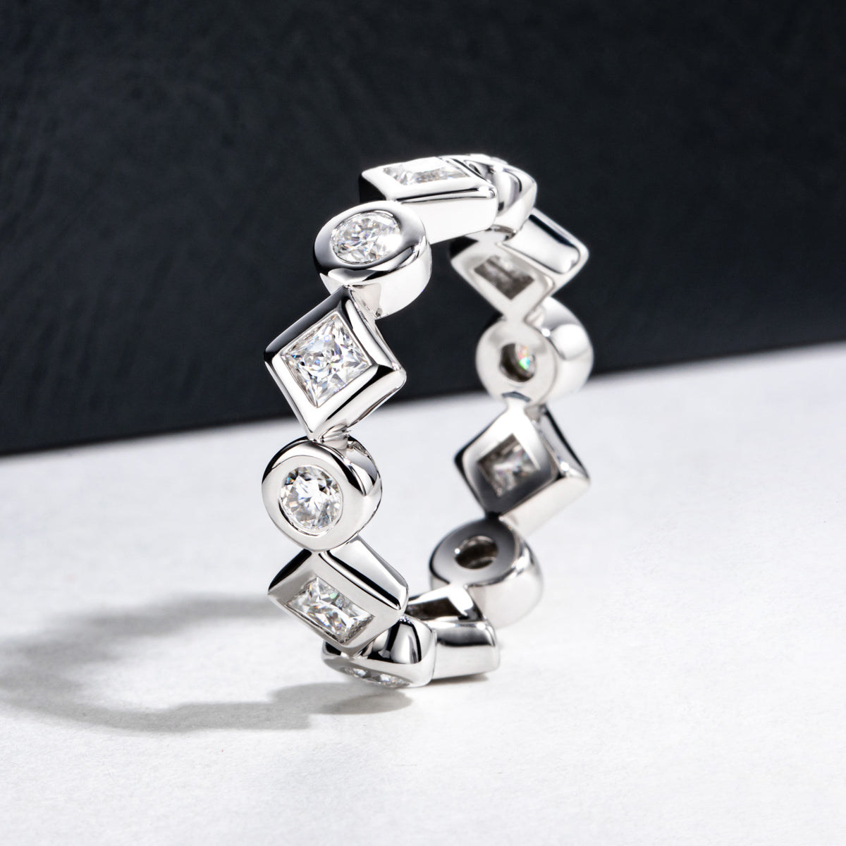 14K Gold Round & Princess Cut Moissanite Full Paved Ring