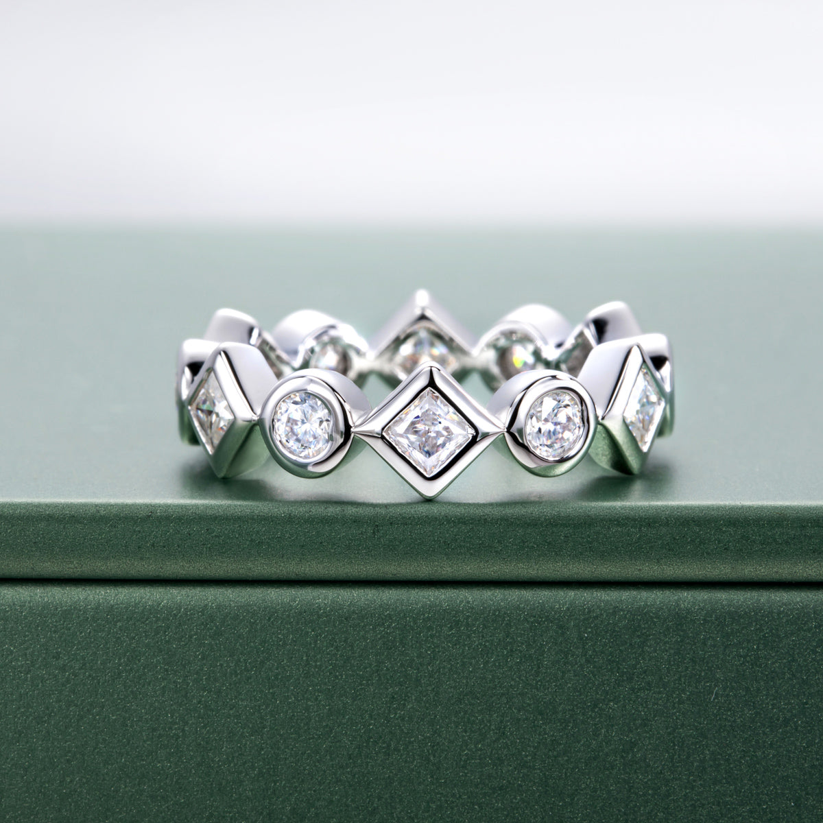 14K Gold Round & Princess Cut Moissanite Full Paved Ring