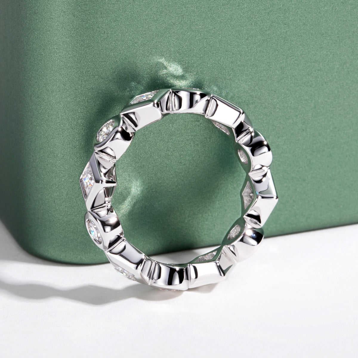 14K Gold Round & Princess Cut Moissanite Full Paved Ring
