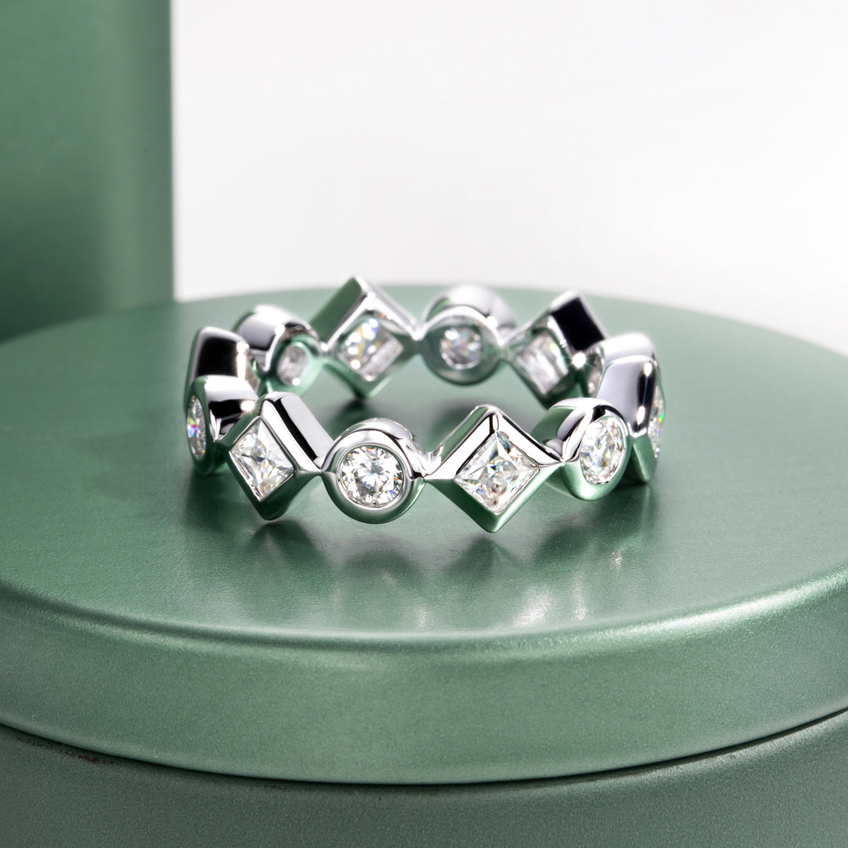 14K Gold Round & Princess Cut Moissanite Full Paved Ring