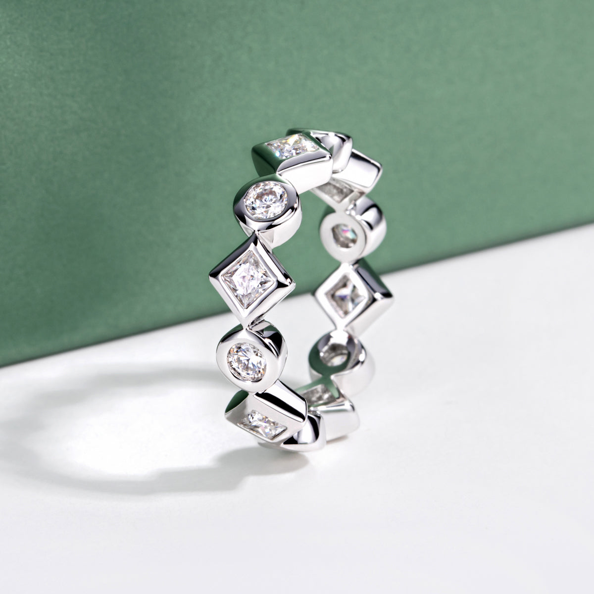 14K Gold Round & Princess Cut Moissanite Full Paved Ring