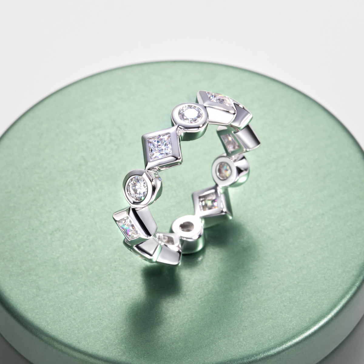 14K Gold Round & Princess Cut Moissanite Full Paved Ring