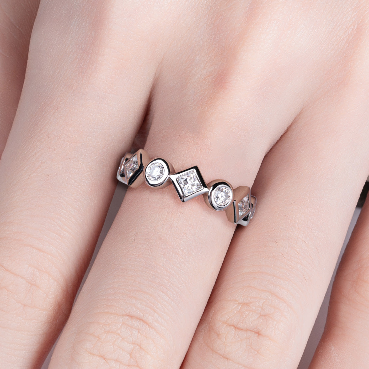 14K Gold Round & Princess Cut Moissanite Full Paved Ring