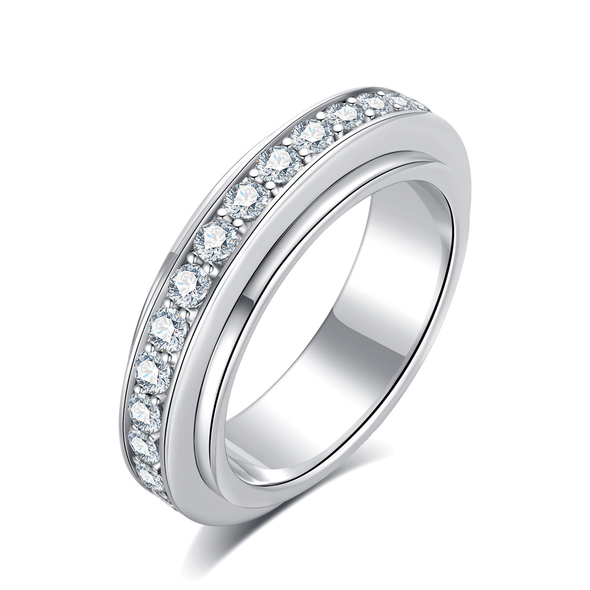Rotatable Full Paved Moissanite Ring with 2.6mm Stones, Copper Base