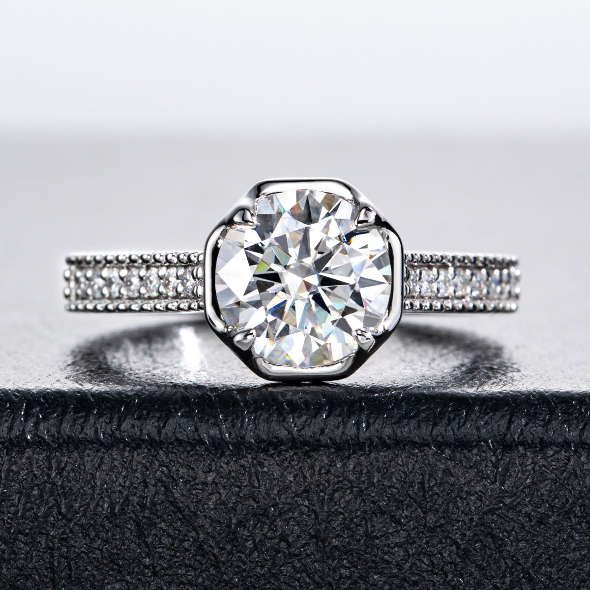 18K Gold Multi-Stone Moissanite Ring, 2 Carat Total Weight