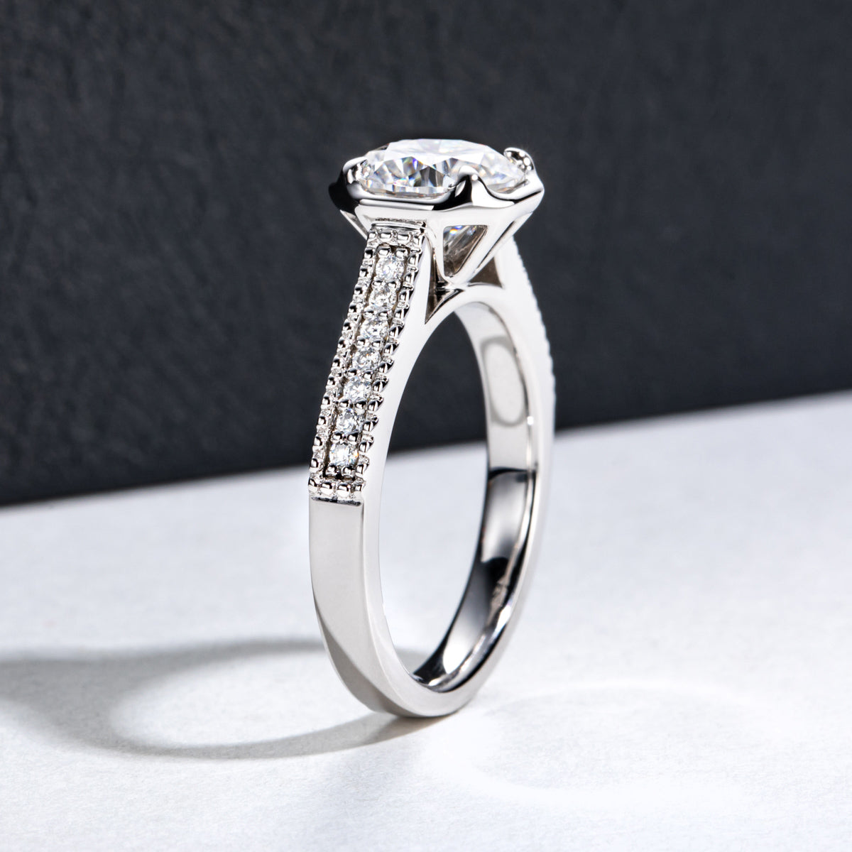 18K Gold Multi-Stone Moissanite Ring, 2 Carat Total Weight