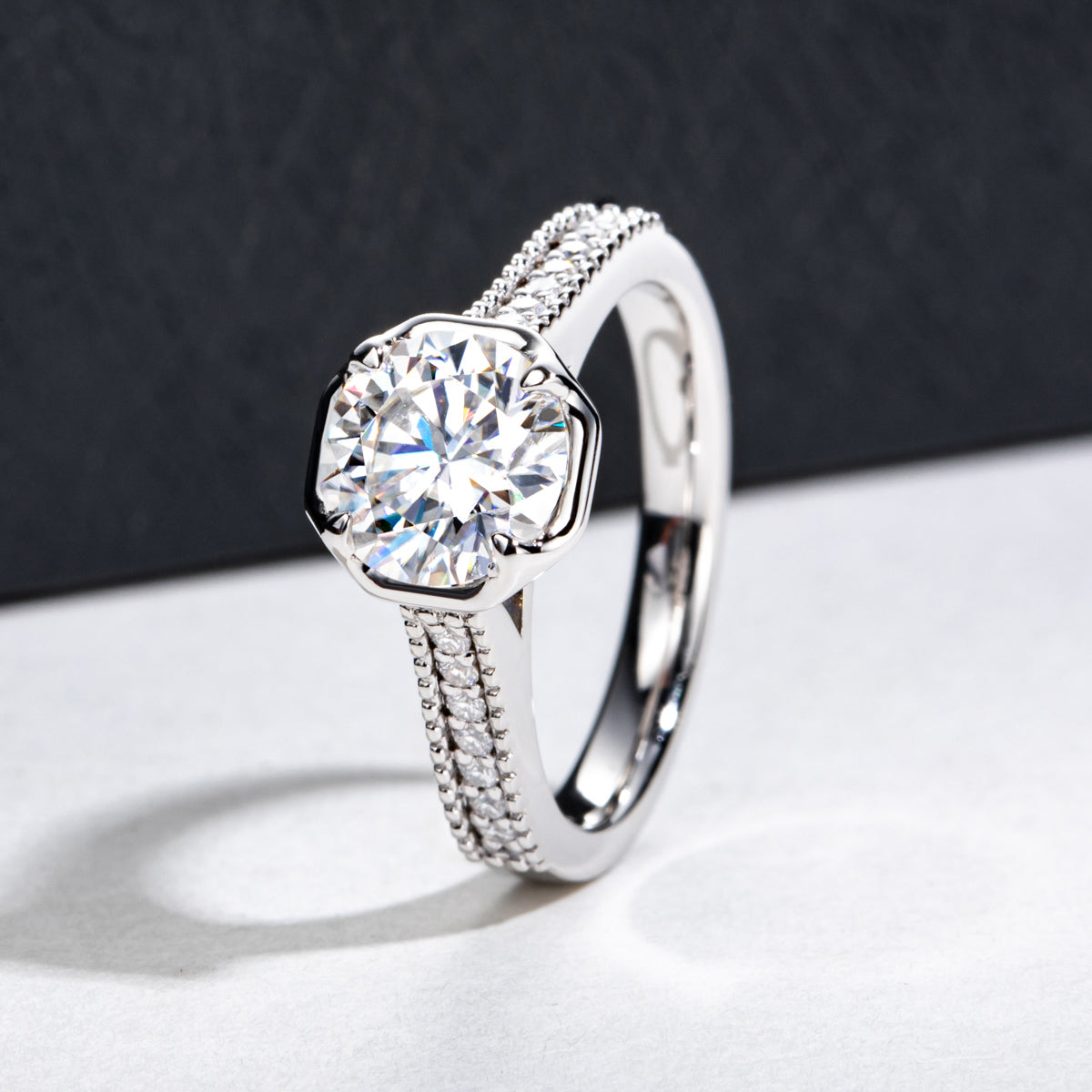 18K Gold Multi-Stone Moissanite Ring, 2 Carat Total Weight