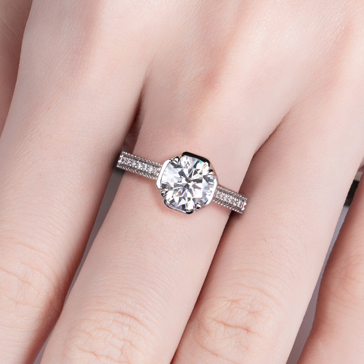 18K Gold Multi-Stone Moissanite Ring, 2 Carat Total Weight