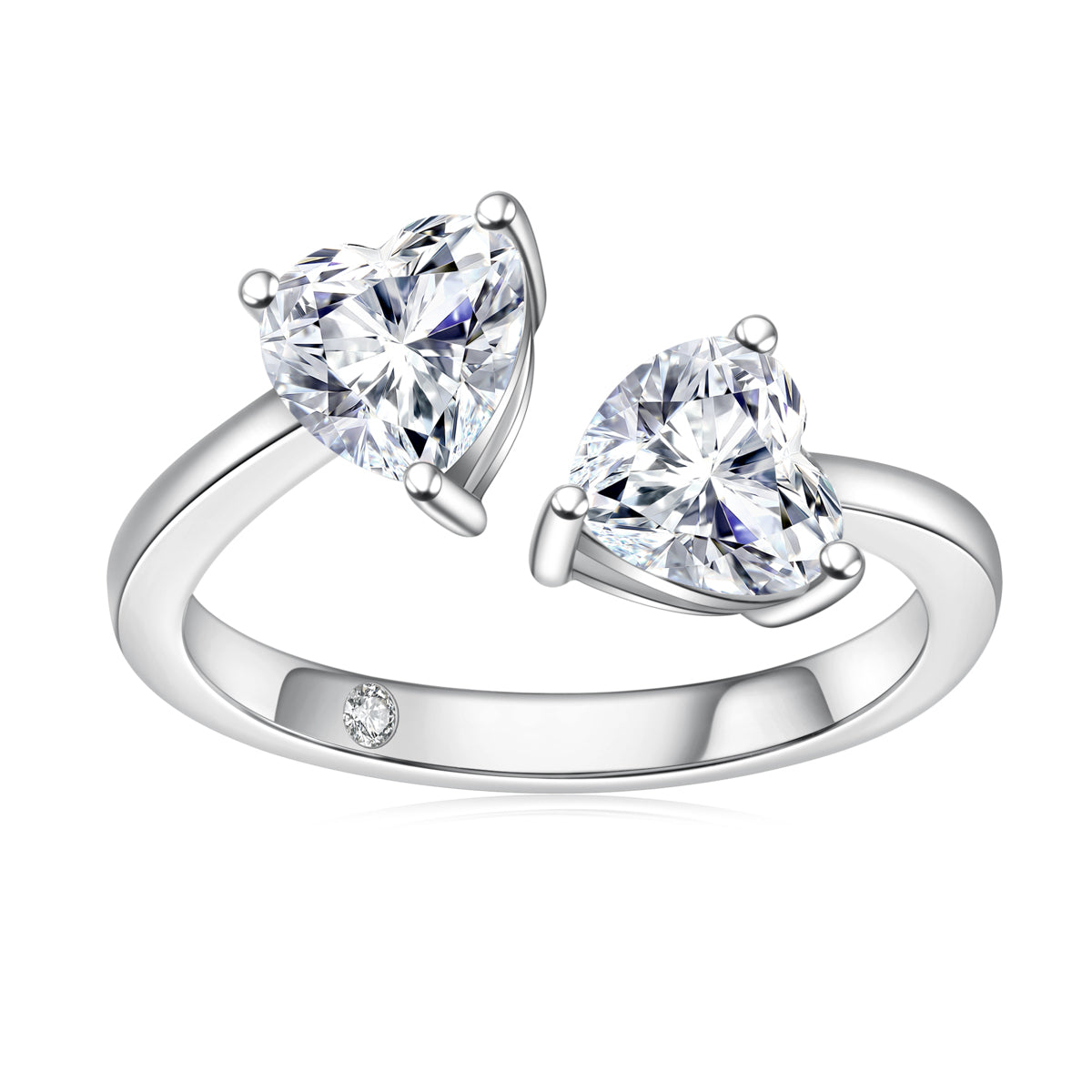 S925 Sterling Silver Moissanite Double Heart Ring