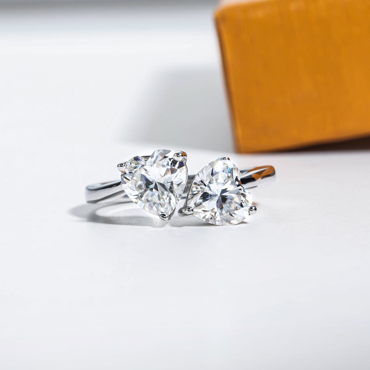 S925 Sterling Silver Moissanite Double Heart Ring
