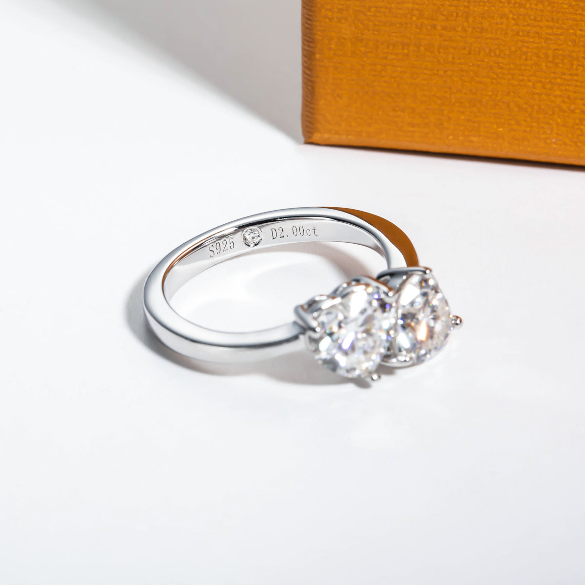 S925 Sterling Silver Moissanite Double Heart Ring