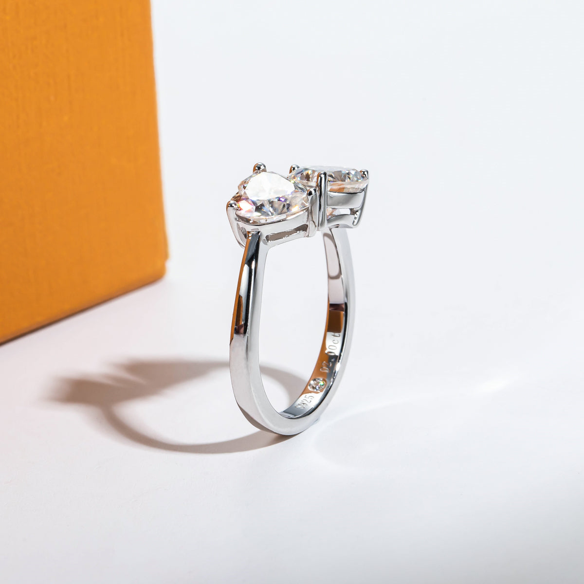 S925 Sterling Silver Moissanite Double Heart Ring