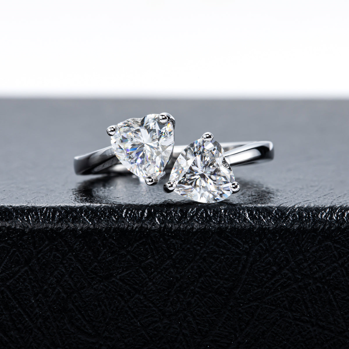 S925 Sterling Silver Moissanite Double Heart Ring