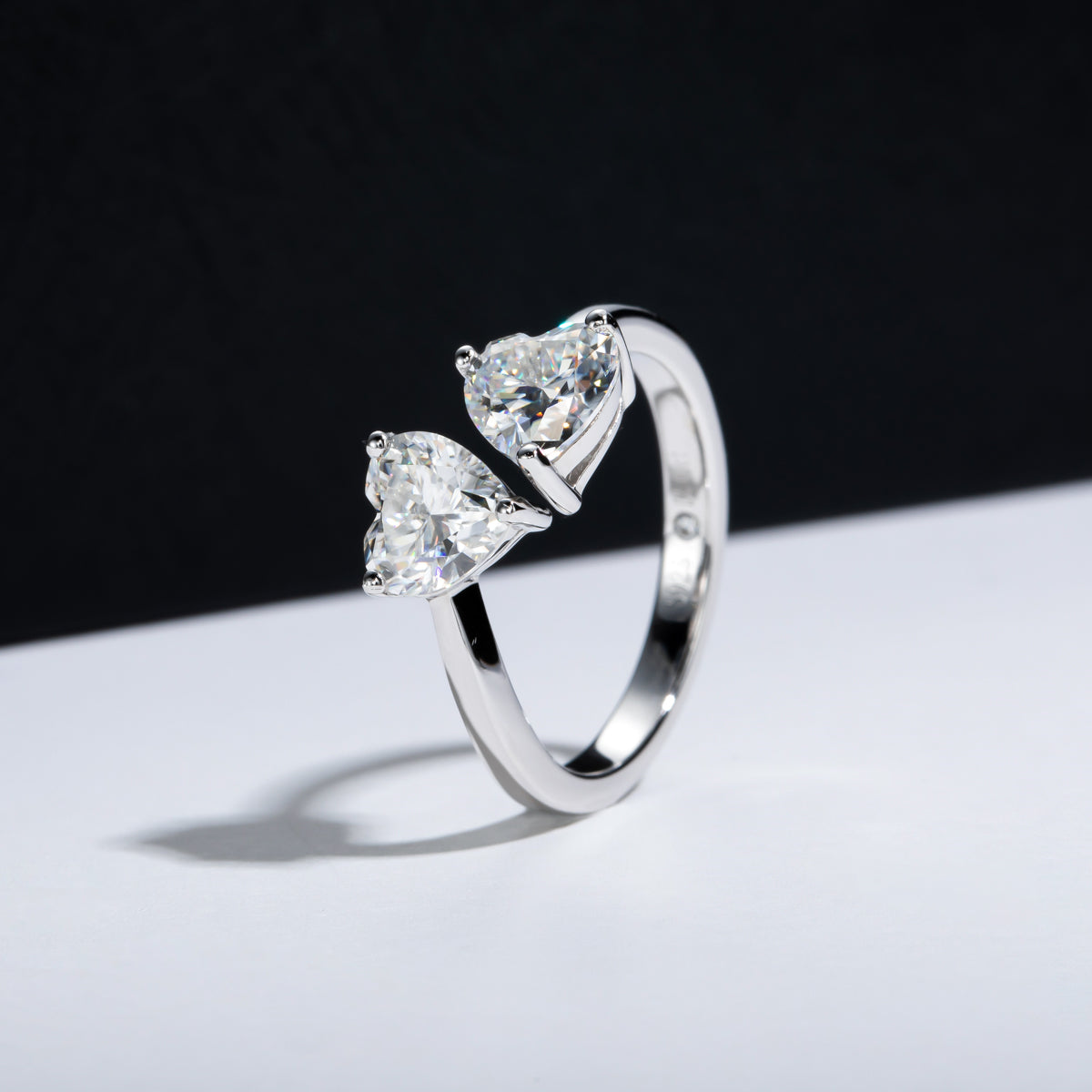 S925 Sterling Silver Moissanite Double Heart Ring