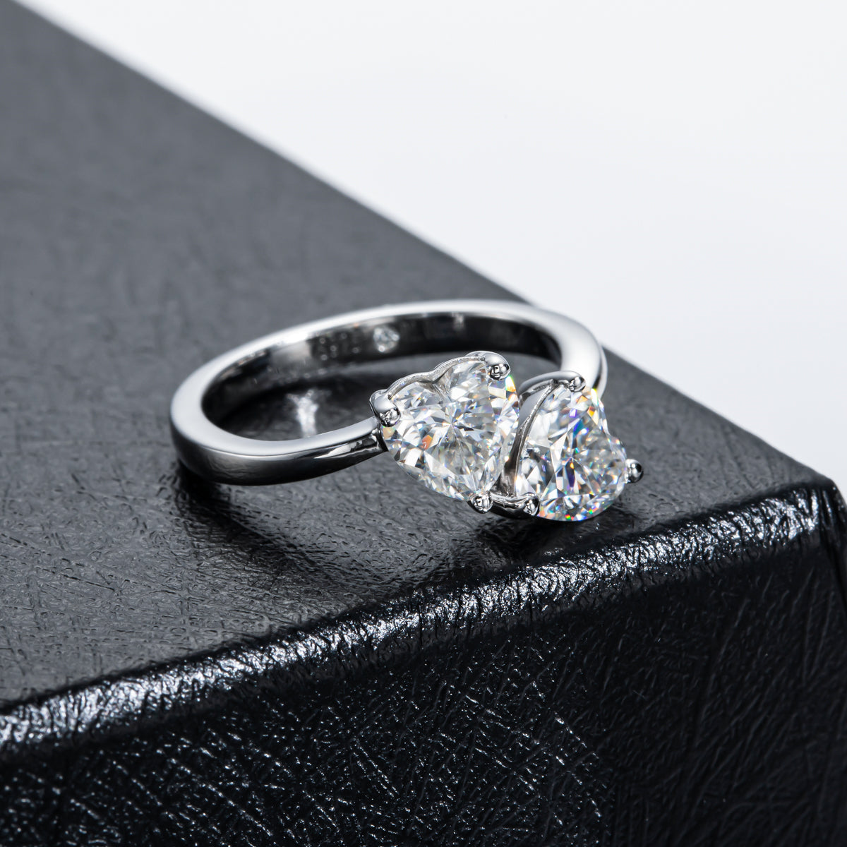S925 Sterling Silver Moissanite Double Heart Ring
