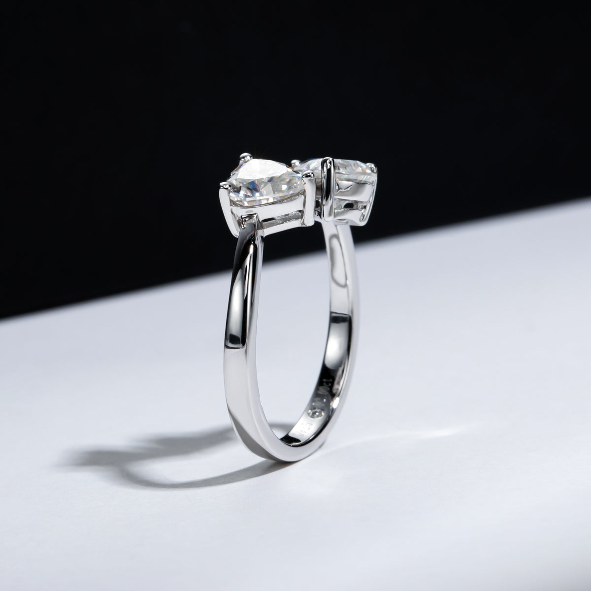 S925 Sterling Silver Moissanite Double Heart Ring