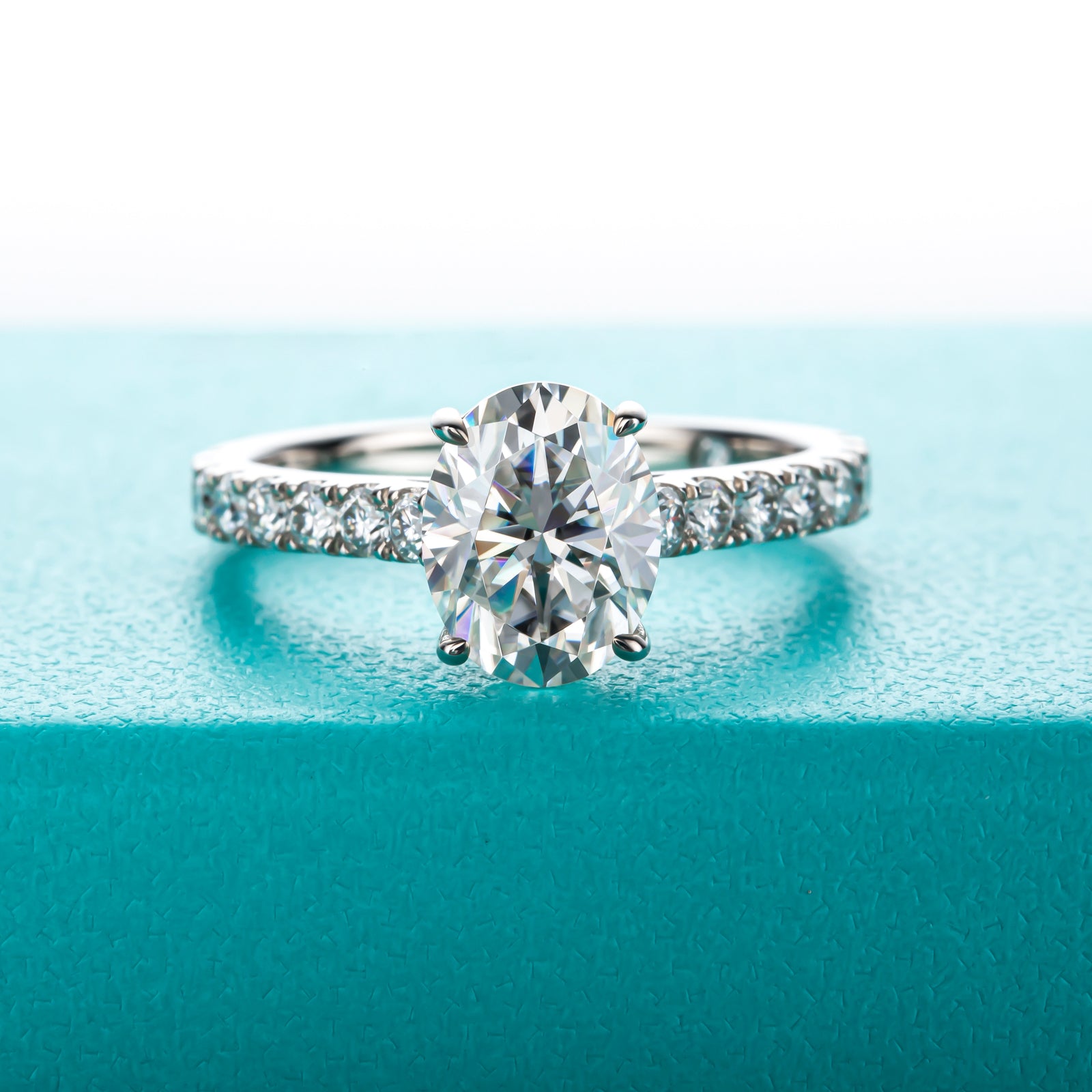 Oval Cut Pavé Moissanite Engagement Ring (2 ct)