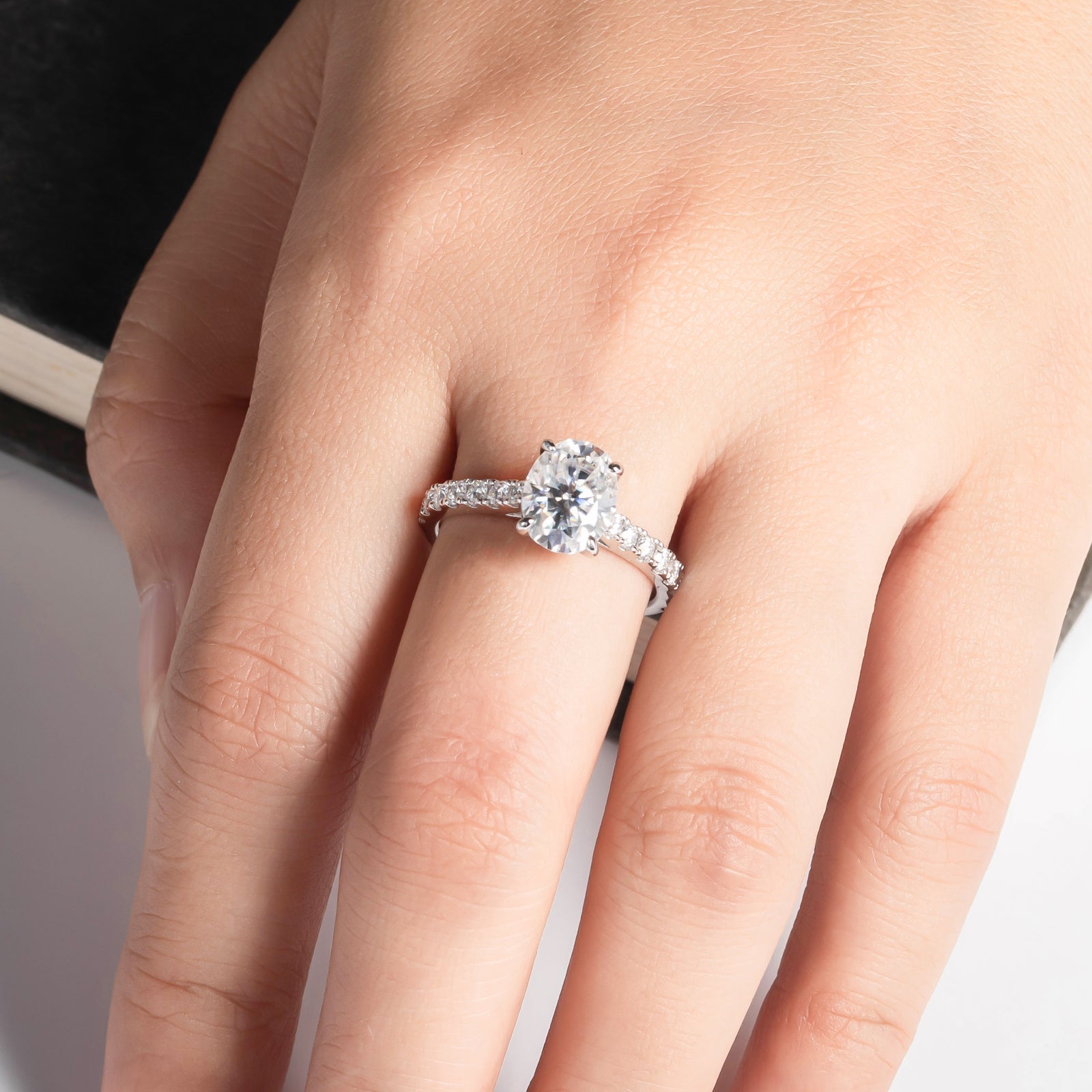 Oval Cut Pavé Moissanite Engagement Ring (2 ct)