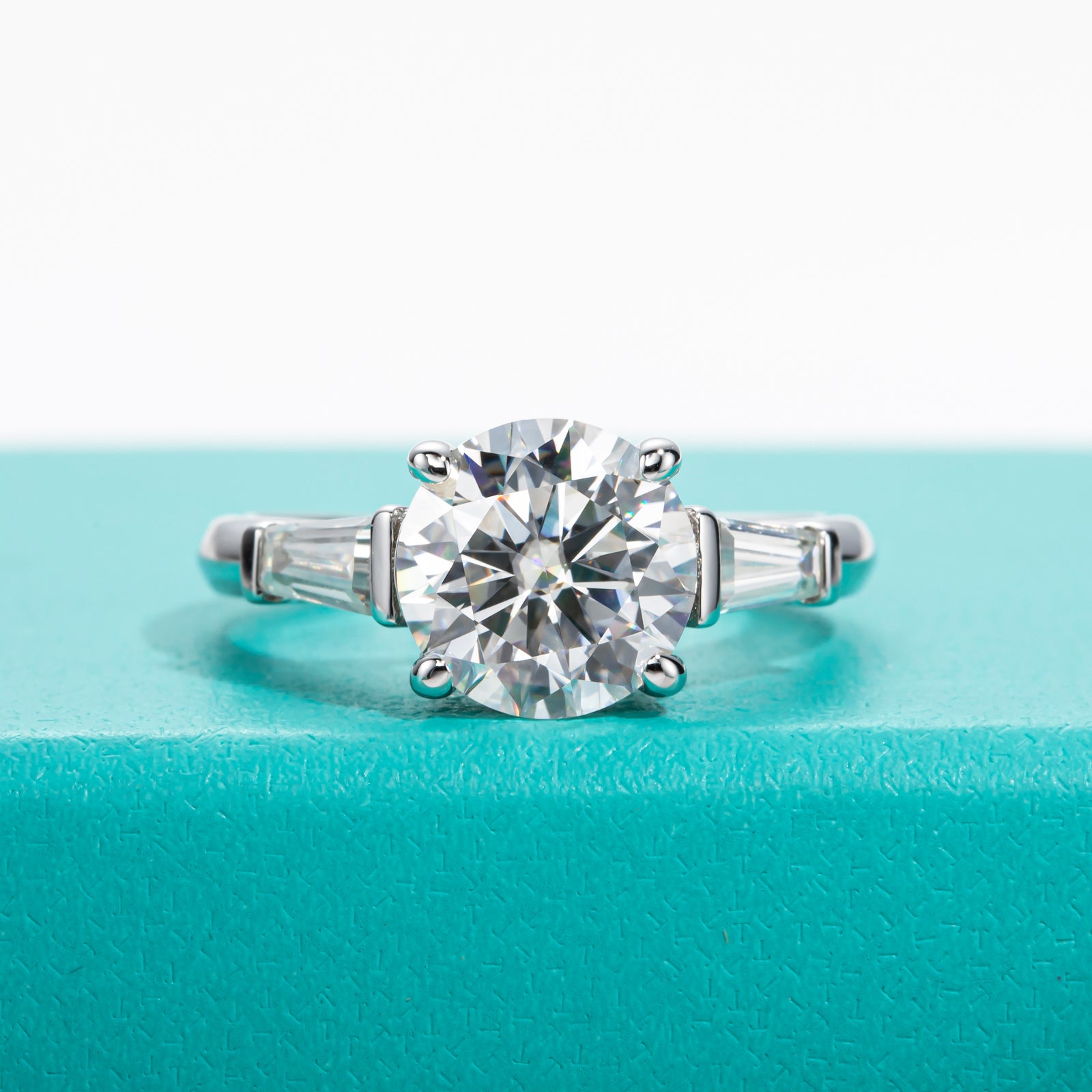Round Cut 3 Stone Moissanite Engagement Ring (3 ct)