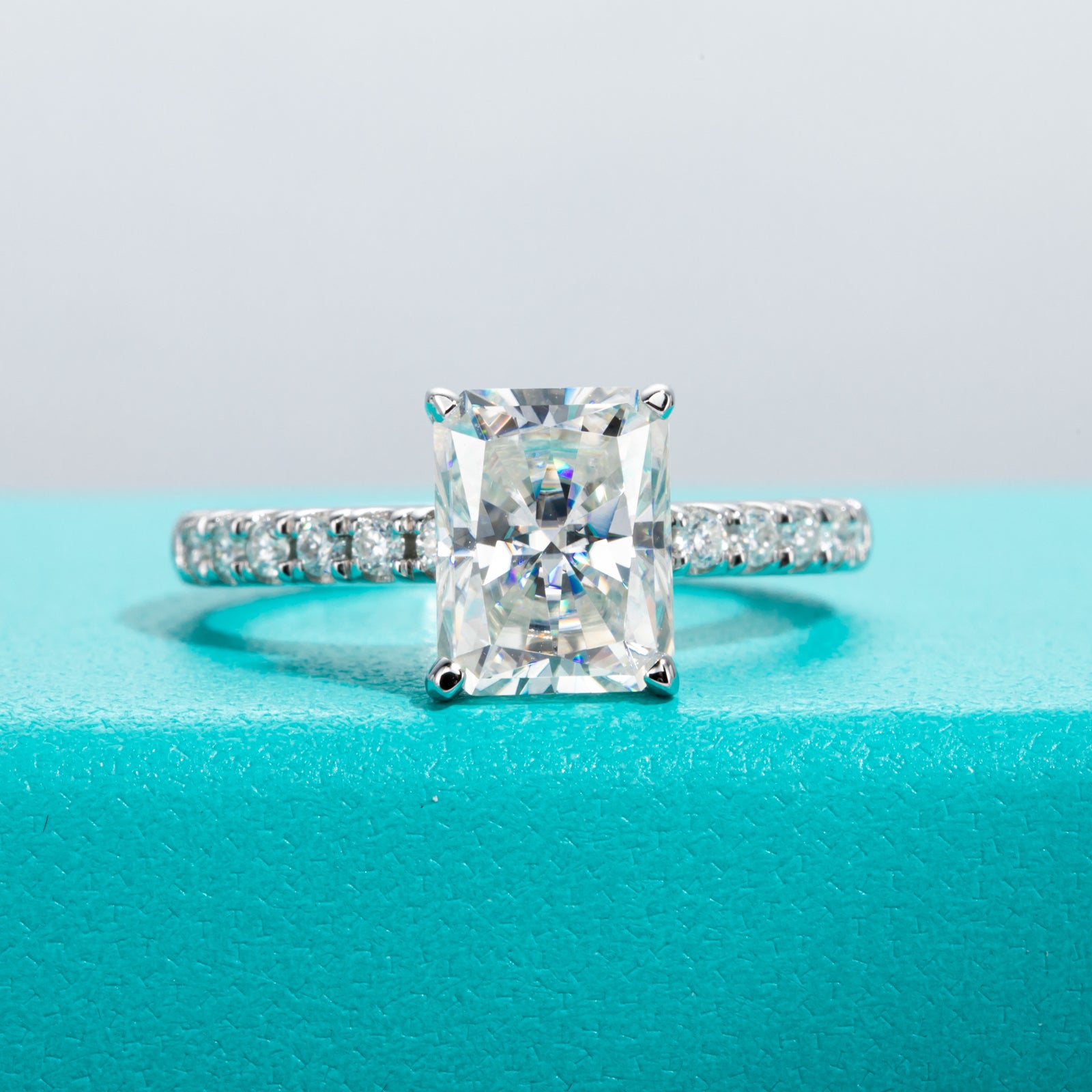 Radiant Cut Pavé Moissanite Engagement Ring (3 ct)