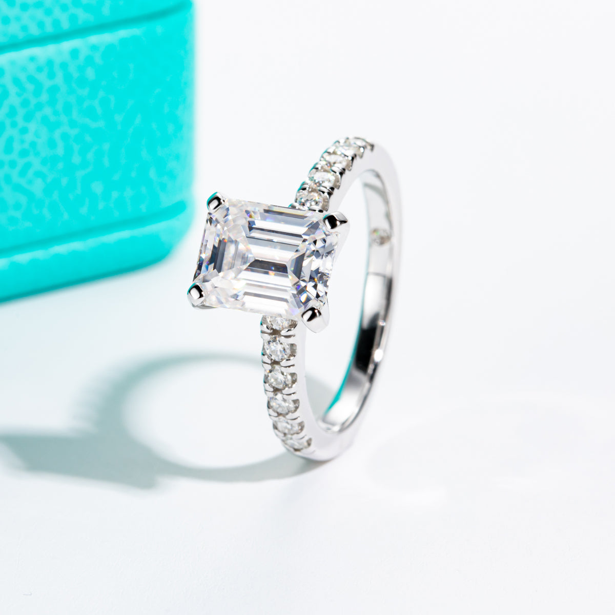 S925 Sterling‑Silver 7×9mm Emerald‑Cut 3CT Moissanite Ring