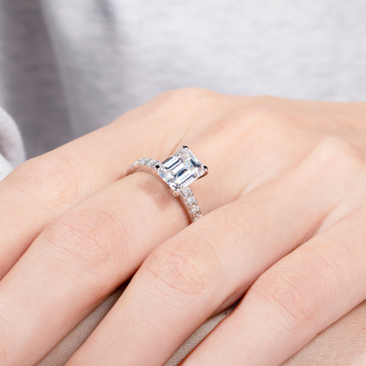S925 Sterling‑Silver 7×9mm Emerald‑Cut 3CT Moissanite Ring