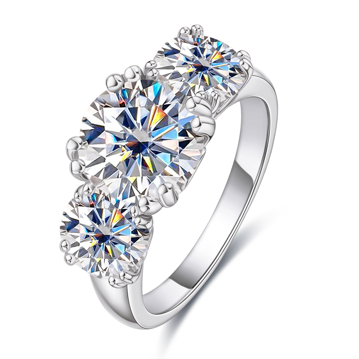 3CT 9mm Round Moissanite Ring S925 Silver Large Stone Wedding Ring